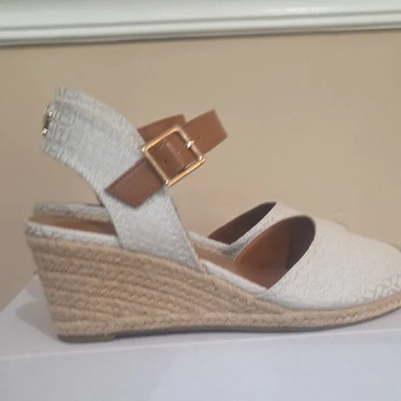 Tommy Hilfiger Elegant Cream and Tan Wedge Sandals Size 71/2New.