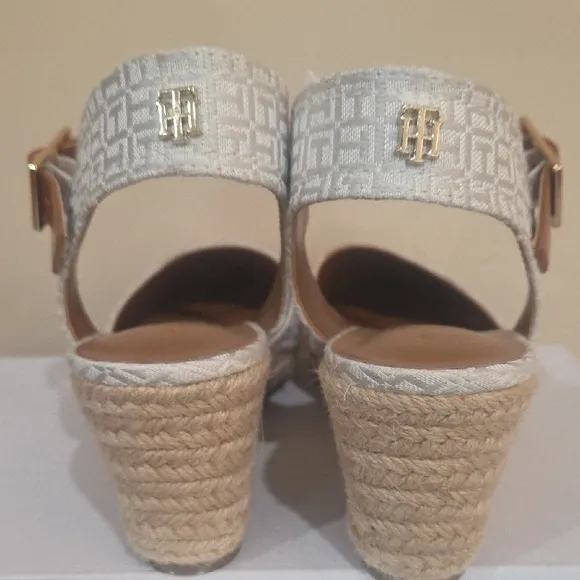Tommy Hilfiger Elegant Cream and Tan Wedge Sandals Size 71/2New.