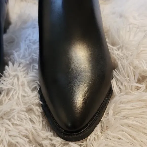 TOMMY HILFIGER POINTED TOE BLACK LEATHER HEEL BOOTS WOMAN'S  9.5 SEXY.