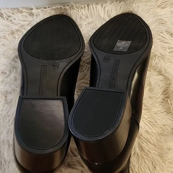 TOMMY HILFIGER POINTED TOE BLACK LEATHER HEEL BOOTS WOMAN'S  9.5 SEXY.