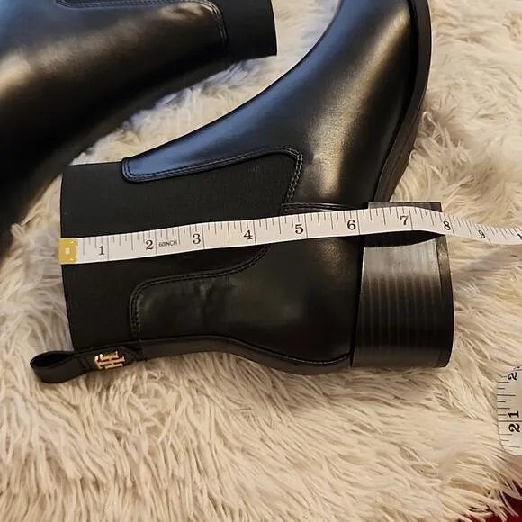 TOMMY HILFIGER POINTED TOE BLACK LEATHER HEEL BOOTS WOMAN'S  9.5 SEXY.