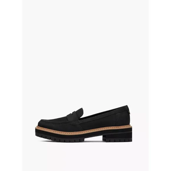 Toms Cara 10020224 Loafer Womens US 7 Black Leather Casual Comfort Shoes ZPO2298