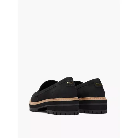 Toms Cara 10020224 Loafer Womens US 7 Black Leather Casual Comfort Shoes ZPO2298