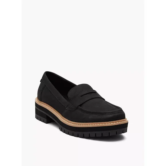 Toms Cara 10020224 Loafer Womens US 7 Black Leather Casual Comfort Shoes ZPO2298