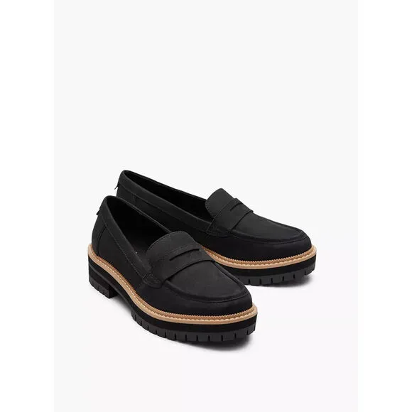 Toms Cara 10020224 Loafer Womens US 7 Black Leather Casual Comfort Shoes ZPO2298