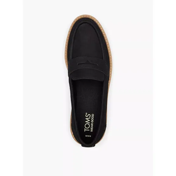 Toms Cara 10020224 Loafer Womens US 7 Black Leather Casual Comfort Shoes ZPO2298