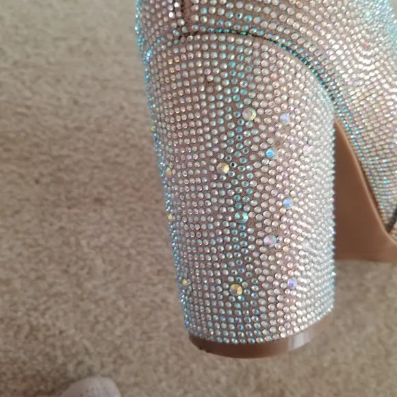 Torrid Sparkling Stretch Embellished Silver Jeweled Heeled Ankle Boots Size 10WW