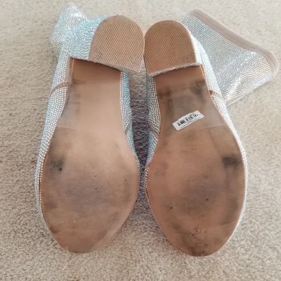 Torrid Sparkling Stretch Embellished Silver Jeweled Heeled Ankle Boots Size 10WW