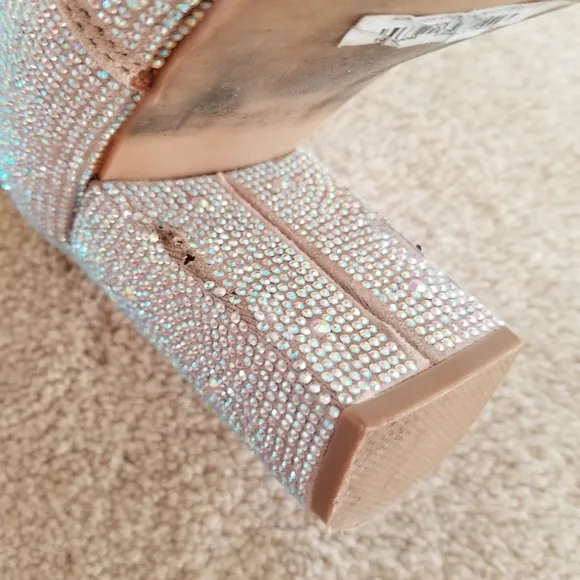 Torrid Sparkling Stretch Embellished Silver Jeweled Heeled Ankle Boots Size 10WW