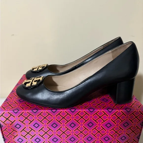 Tory Burch Black Leather Women's pump with Gold Accent