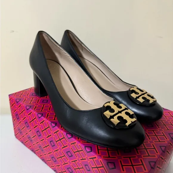 Tory Burch Black Leather Women's pump with Gold Accent