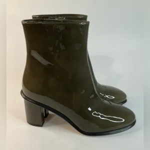 Tory Burch Brooke Stamped Heel Green Patent  Leather Booties