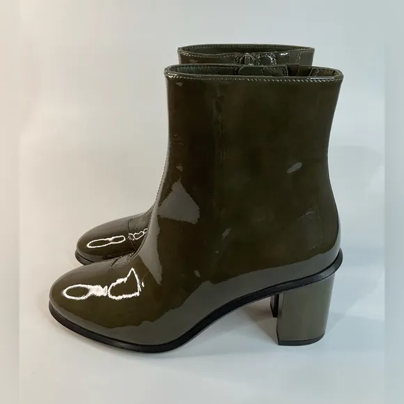 Tory Burch Brooke Stamped Heel Green Patent  Leather Booties