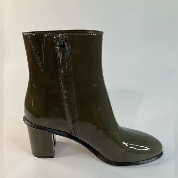 Tory Burch Brooke Stamped Heel Green Patent  Leather Booties