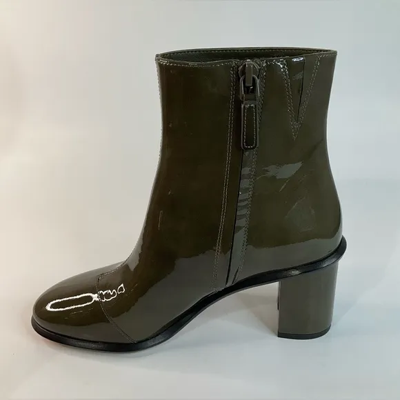 Tory Burch Brooke Stamped Heel Green Patent  Leather Booties