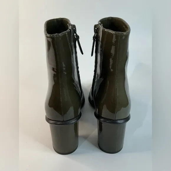 Tory Burch Brooke Stamped Heel Green Patent  Leather Booties