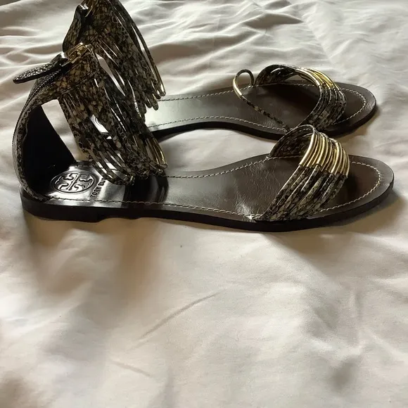 Tory Burch Metallic Brown and Gold Sandals with Ankle Strap