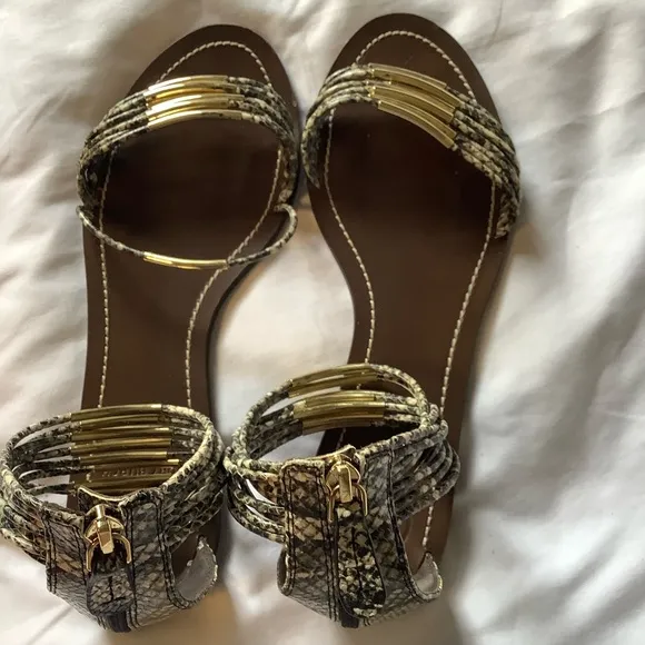 Tory Burch Metallic Brown and Gold Sandals with Ankle Strap