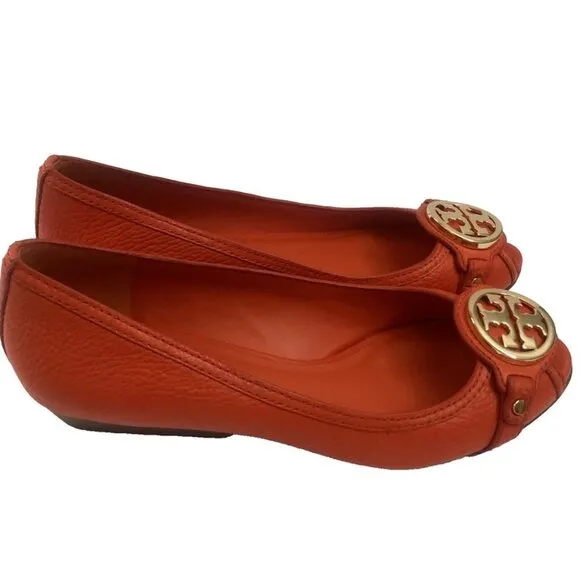 Tory Burch Shoes Leather Size 9 Leticia Open Toe Wedge poppy red orange