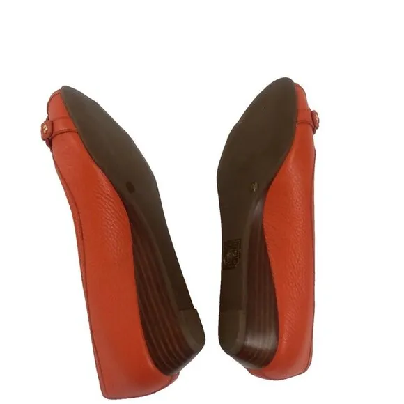 Tory Burch Shoes Leather Size 9 Leticia Open Toe Wedge poppy red orange