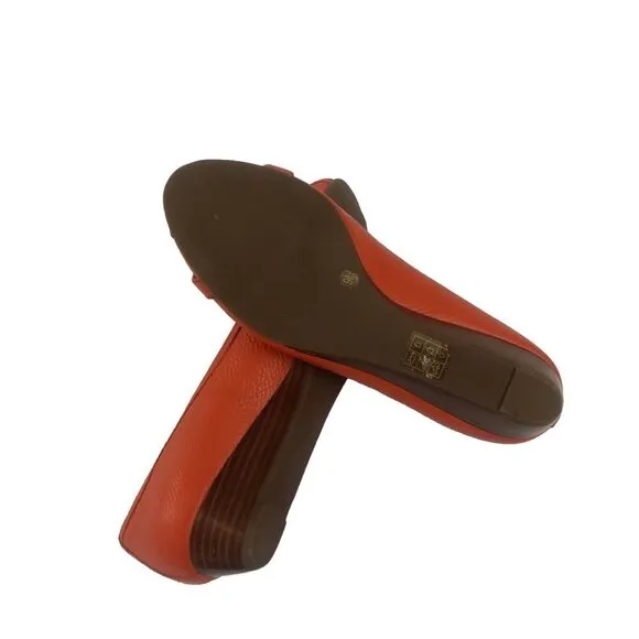 Tory Burch Shoes Leather Size 9 Leticia Open Toe Wedge poppy red orange
