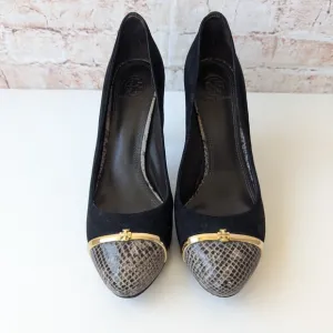Tory Burch Snake Black, Brown and Gold Heels with Elegant Design