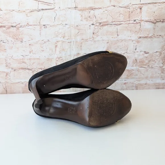 Tory Burch Snake Black, Brown and Gold Heels with Elegant Design