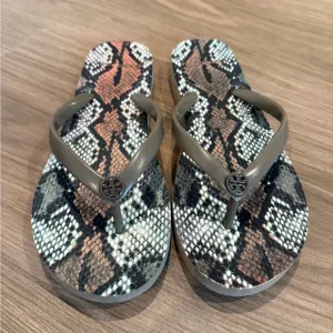 Tory Burch- snakeskin flip flop sandals