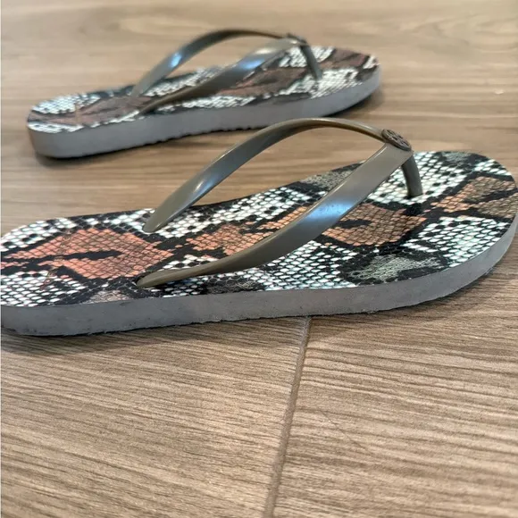 Tory Burch- snakeskin flip flop sandals