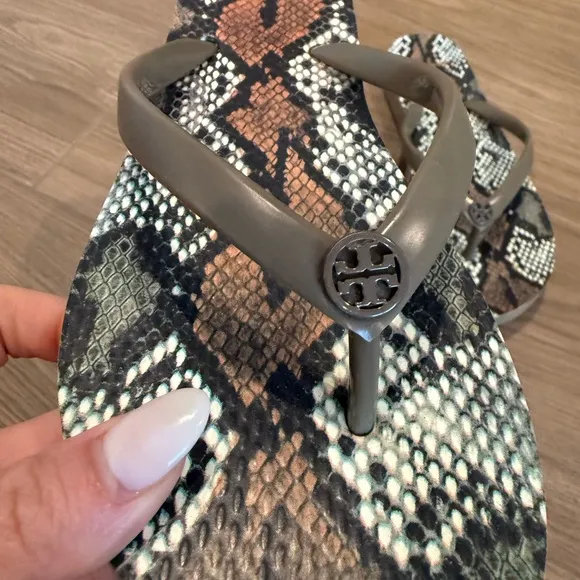 Tory Burch- snakeskin flip flop sandals