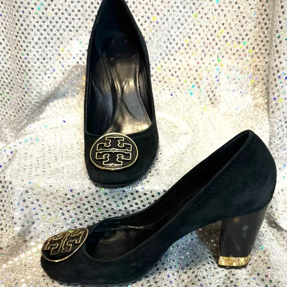 Tory Burch | Women’s Black and Gold Women's Heels w/ Tory Burch Bag | 7.5