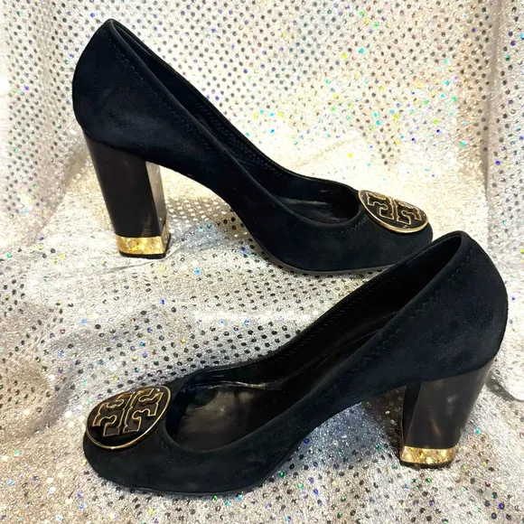 Tory Burch | Women’s Black and Gold Women's Heels w/ Tory Burch Bag | 7.5