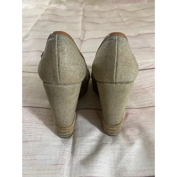 Tory Burch Women's Majorca Open Toe Metallic Wedge Shoes - 37