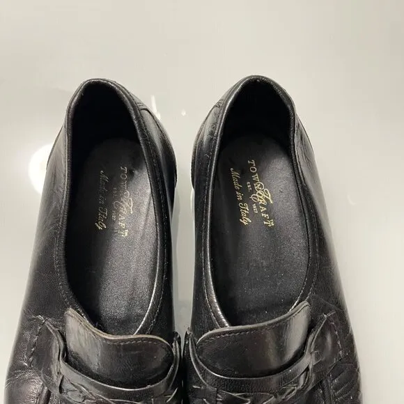 Towncraft Mens Black Leather Made In Italy Braided Loafer Shoes Size 10 EEE