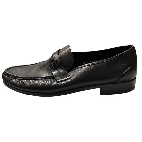 Towncraft Mens Black Leather Made In Italy Braided Loafer Shoes Size 10 EEE