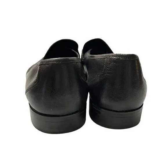 Towncraft Mens Black Leather Made In Italy Braided Loafer Shoes Size 10 EEE
