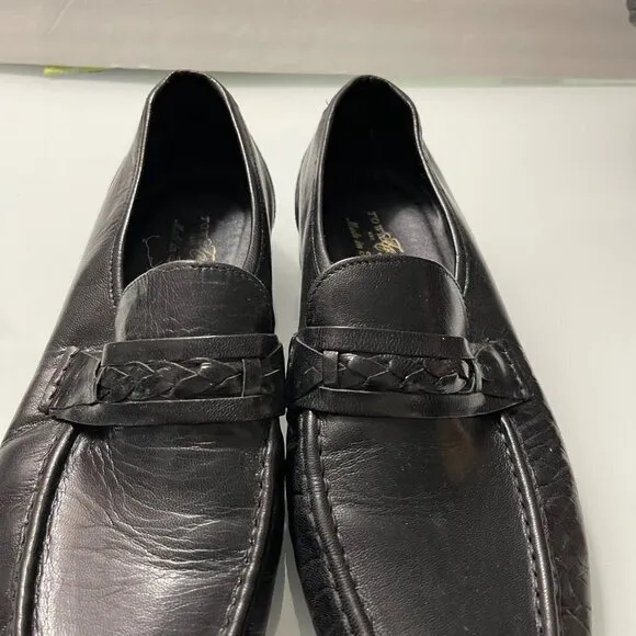 Towncraft Mens Black Leather Made In Italy Braided Loafer Shoes Size 10 EEE