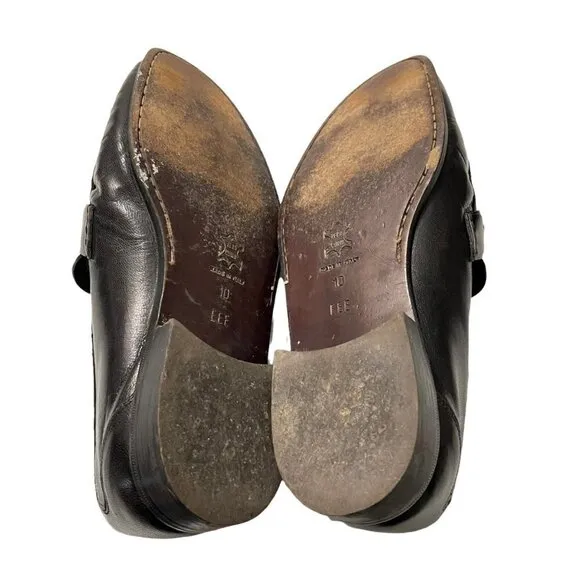 Towncraft Mens Black Leather Made In Italy Braided Loafer Shoes Size 10 EEE