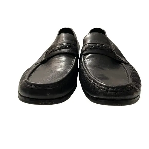 Towncraft Mens Black Leather Made In Italy Braided Loafer Shoes Size 10 EEE