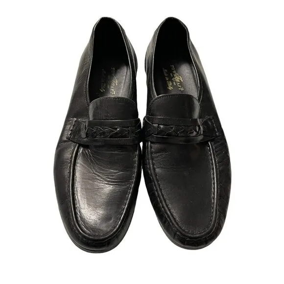 Towncraft Mens Black Leather Made In Italy Braided Loafer Shoes Size 10 EEE