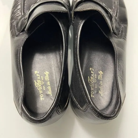 Towncraft Mens Black Leather Made In Italy Braided Loafer Shoes Size 10 EEE
