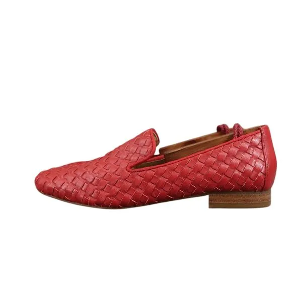 Trotters Shoes Womens 7 Loafer Slip On Woven Leather Red Fashion Career Classic