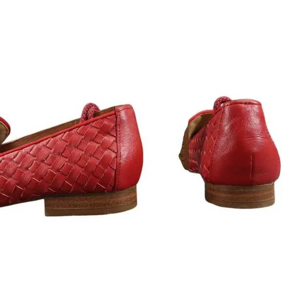 Trotters Shoes Womens 7 Loafer Slip On Woven Leather Red Fashion Career Classic