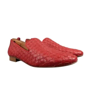 Trotters Shoes Womens 7 Loafer Slip On Woven Leather Red Fashion Career Classic