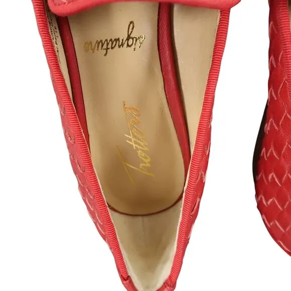 Trotters Shoes Womens 7 Loafer Slip On Woven Leather Red Fashion Career Classic
