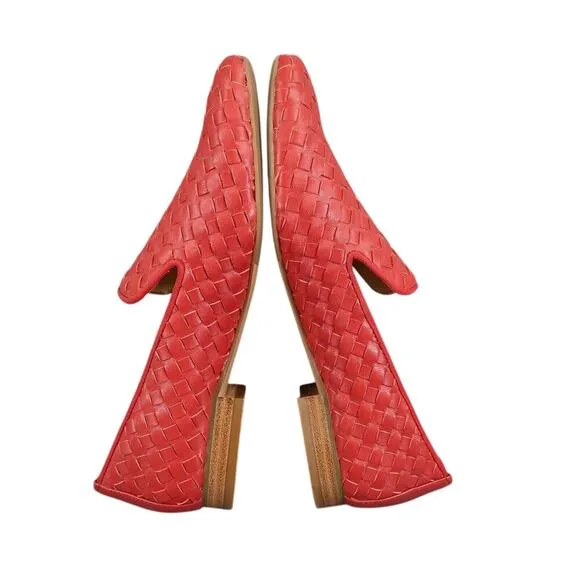Trotters Shoes Womens 7 Loafer Slip On Woven Leather Red Fashion Career Classic