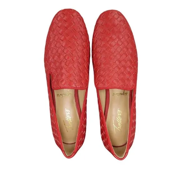 Trotters Shoes Womens 7 Loafer Slip On Woven Leather Red Fashion Career Classic