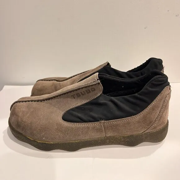 Tsubo Beige Gray Suede Slip On Shoes Mens 11 EU 45 Neoprene Comfort Spain Casual