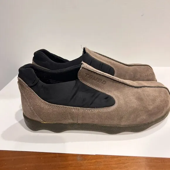 Tsubo Beige Gray Suede Slip On Shoes Mens 11 EU 45 Neoprene Comfort Spain Casual