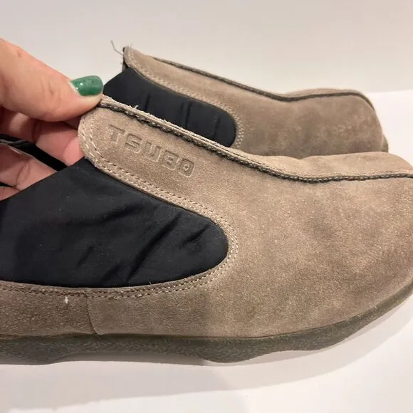 Tsubo Beige Gray Suede Slip On Shoes Mens 11 EU 45 Neoprene Comfort Spain Casual